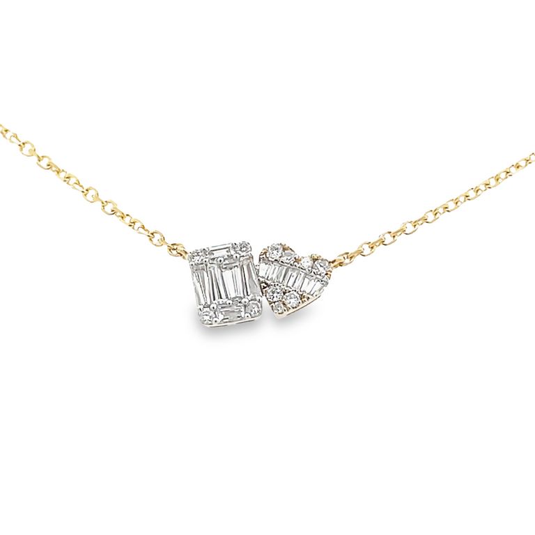 Diamond Necklace Baguette & Round 0.60CT 14K Yellow Gold 16"