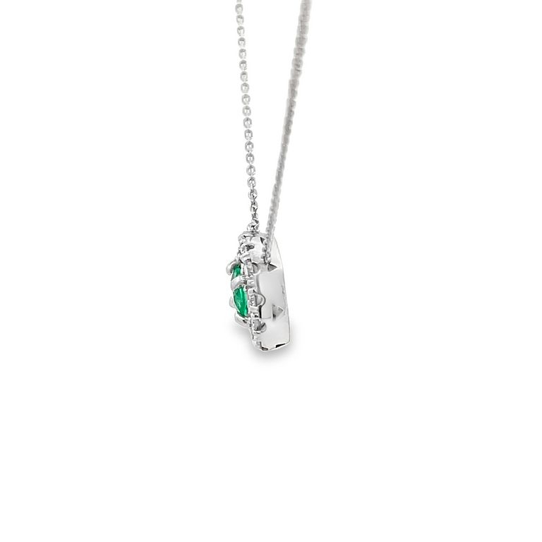 Emerald 0.51CT & Diamond 0.65CT Pendant Necklace In 14K White Gold