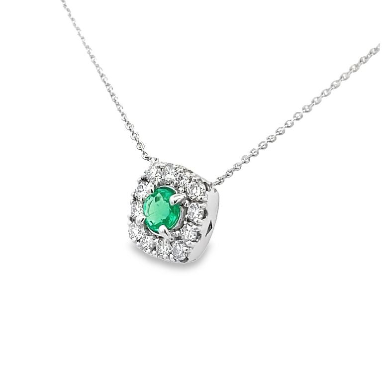 Emerald 0.51CT & Diamond 0.65CT Pendant Necklace In 14K White Gold