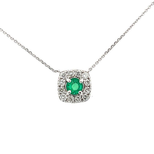 Emerald 0.51CT & Diamond 0.65CT Pendant Necklace In 14K White Gold