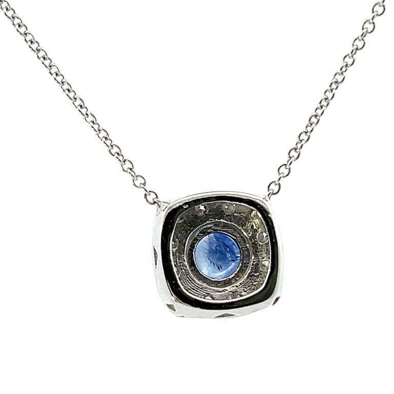 Diamond 0.50CT & Sapphire 1.14CT Pendant Necklace In 14K White Gold