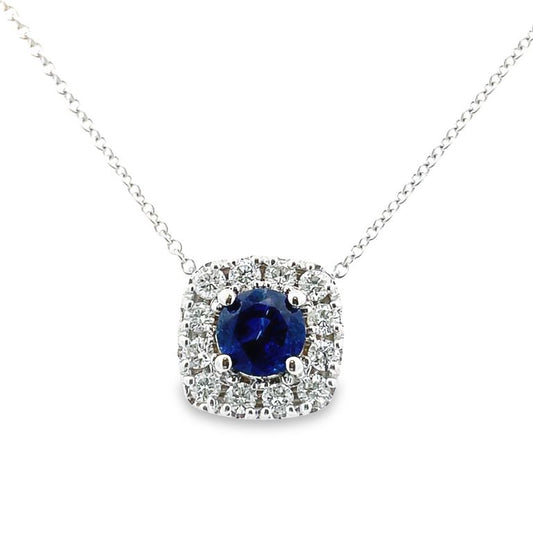 Diamond 0.50CT & Sapphire 1.14CT Pendant Necklace In 14K White Gold