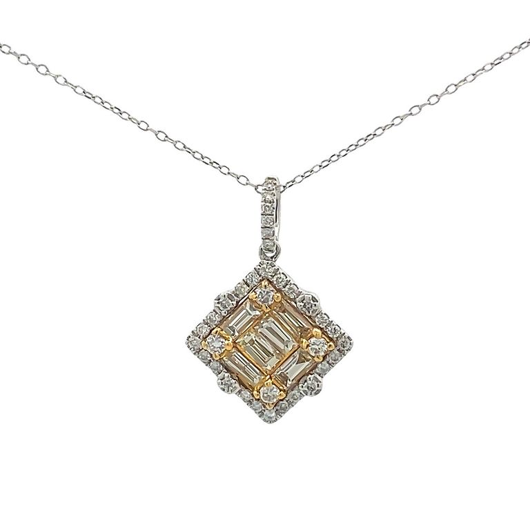 Yellow Baguette Diamond 0.72CT & White Round 0.28CT Diamond Necklace 18K White