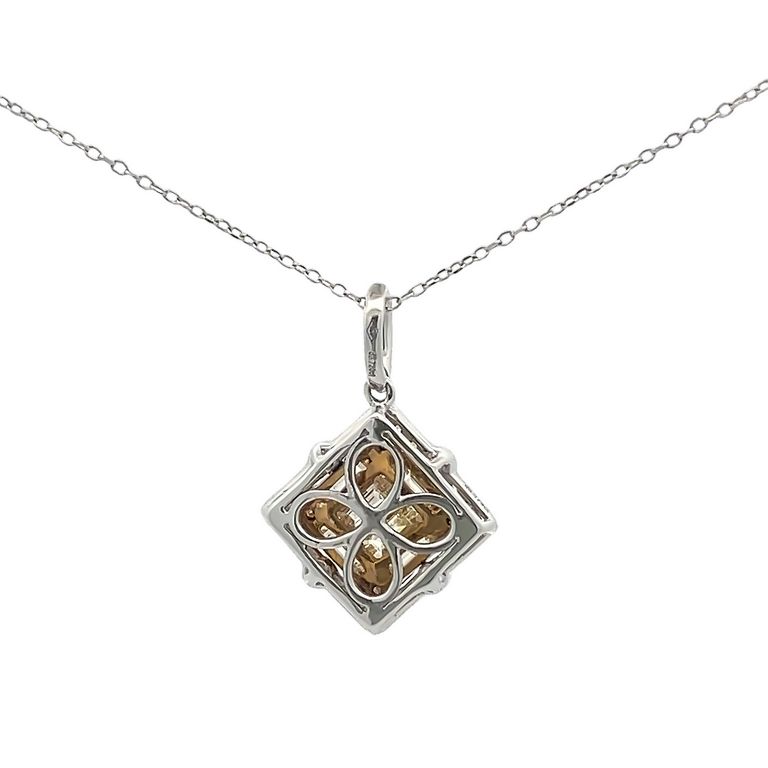 Yellow Baguette Diamond 0.72CT & White Round 0.28CT Diamond Necklace 18K White