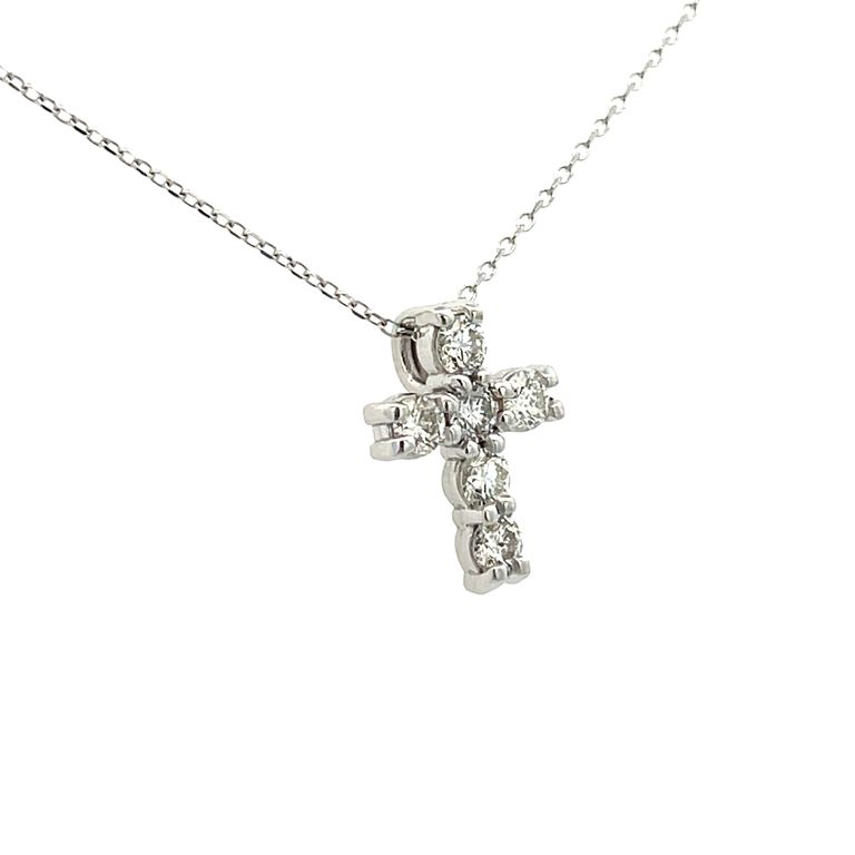 Diamond Cross Pendant Necklace Round Diamonds 0.52CT 14K Yellow Gold