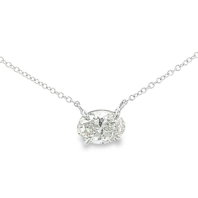 White Oval Diamond 1.04CT Pendant Necklace 14K White Gold