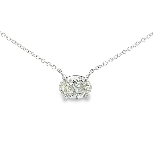 White Oval Diamond 1.04CT Pendant Necklace 14K White Gold