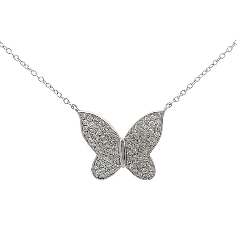 Butterfly Diamond 0.34CT Pendant Necklace 14K White Gold