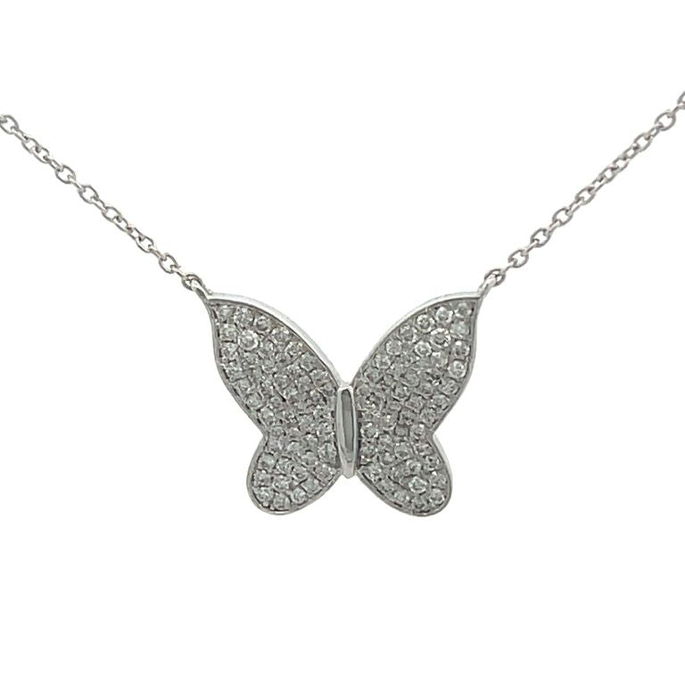 Butterfly Diamond 0.34CT Pendant Necklace 14K White Gold