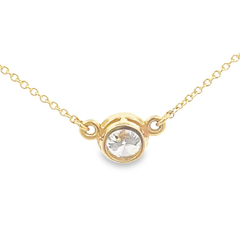 Round Bezel Diamond Solitaire Pendant Necklace 0.76CT 14K Yellow Gold