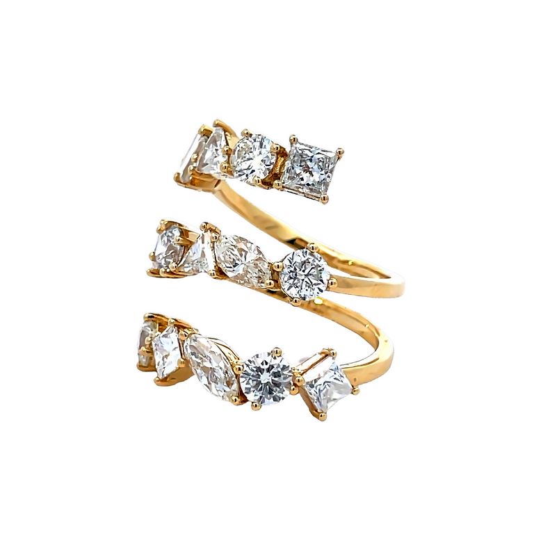 Triple Row Fancy Diamond Ring Mix Shape 4.34CT G SI1-VS