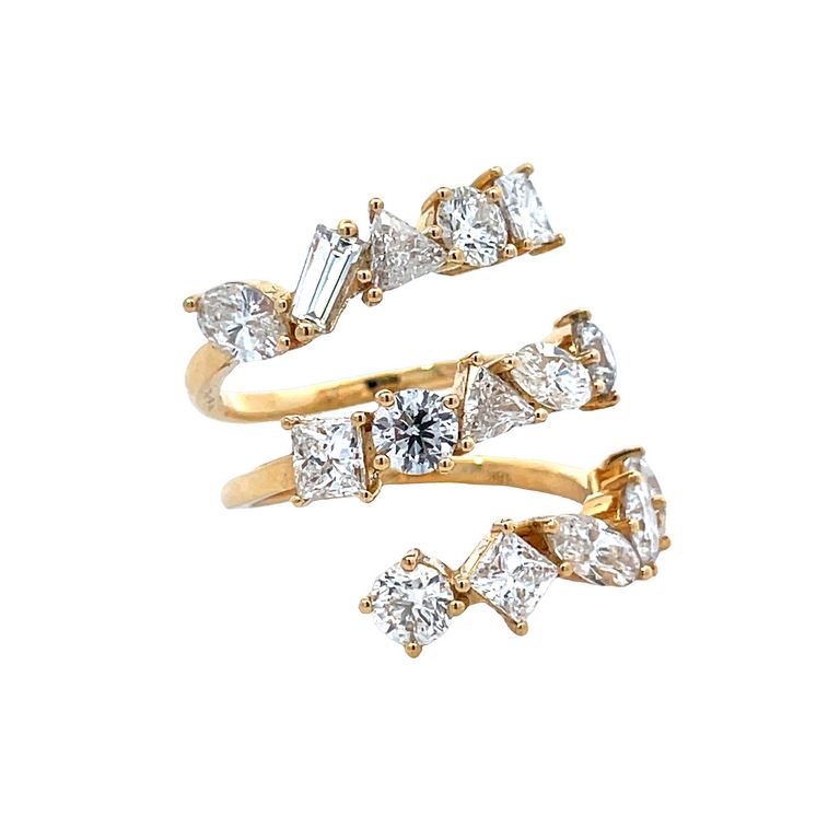 Triple Row Fancy Diamond Ring Mix Shape 4.34CT G SI1-VS