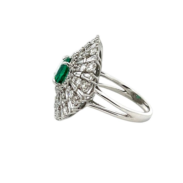 Round Green Emerald 1.78CT Mix Shape Diamonds 3.62CT 18K White Gold Ring