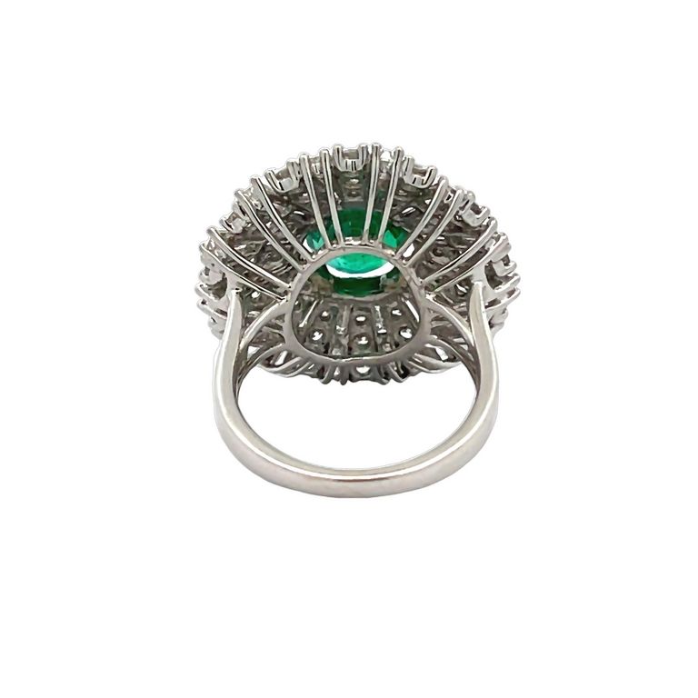 Round Green Emerald 1.78CT Mix Shape Diamonds 3.62CT 18K White Gold Ring