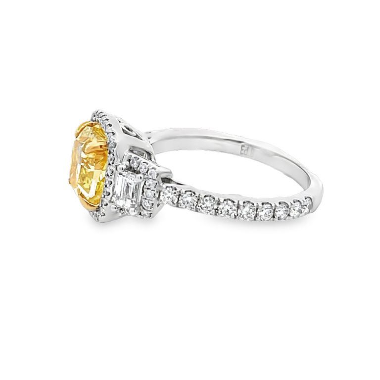 Fancy Yellow Diamond 2.01CT GIA White Diamonds 1.15CT in 18K White Gold Bridal Ring