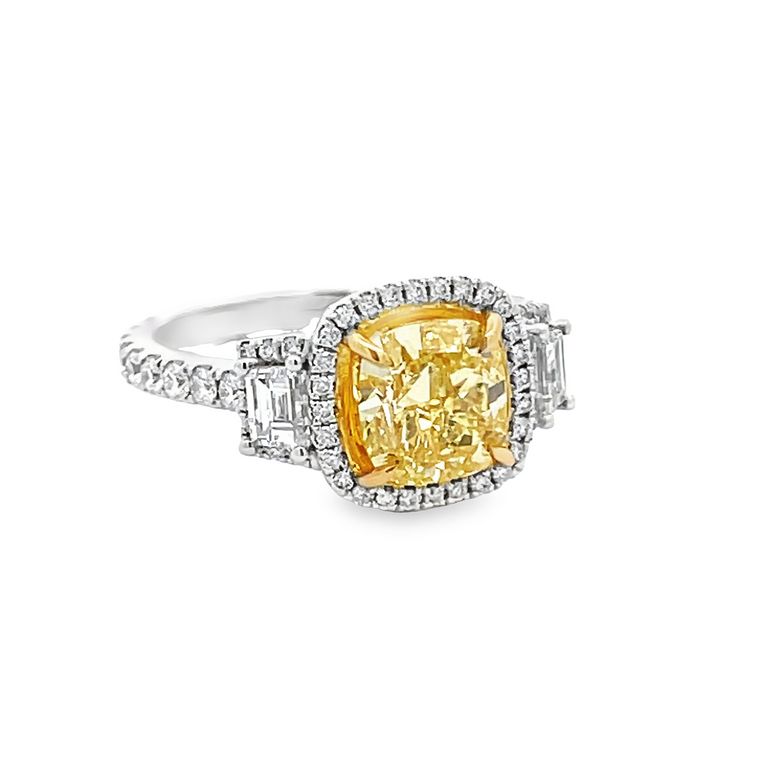 Fancy Yellow Diamond 2.01CT GIA White Diamonds 1.15CT in 18K White Gold Bridal Ring