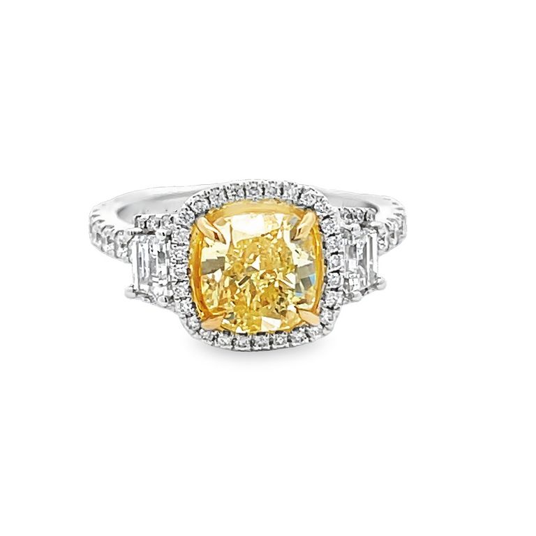 Fancy Yellow Diamond 2.01CT GIA White Diamonds 1.15CT in 18K White Gold Bridal Ring