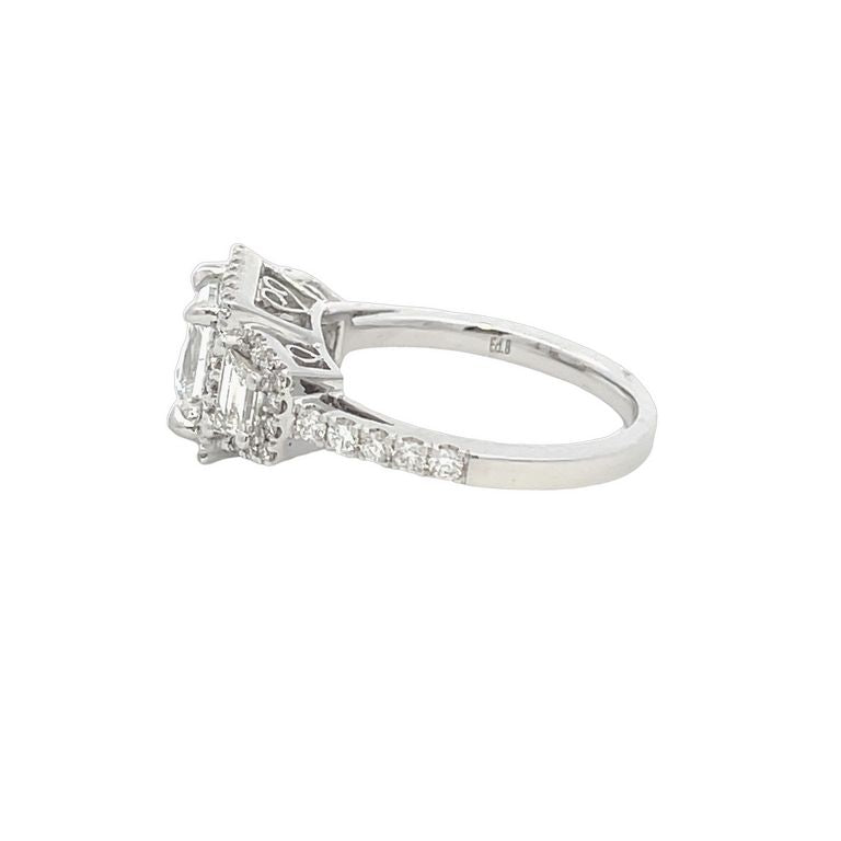 Three Stone Princes Diamond Ring 2.52CT 18K White Gold GIA H/SI1