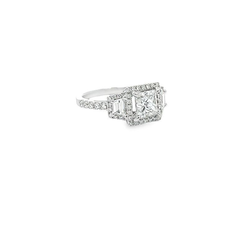 Three Stone Princes Diamond Ring 2.52CT 18K White Gold GIA H/SI1
