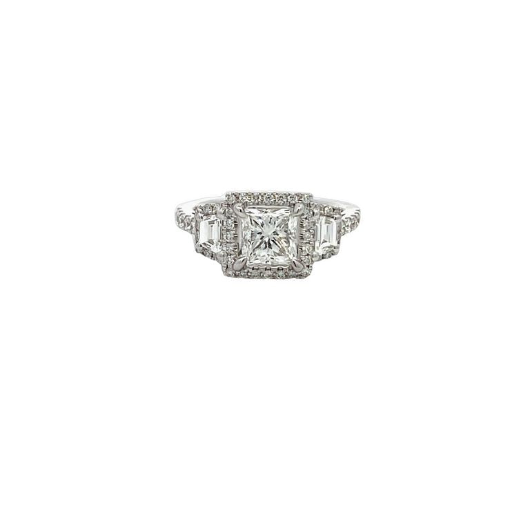 Three Stone Princes Diamond Ring 2.52CT 18K White Gold GIA H/SI1