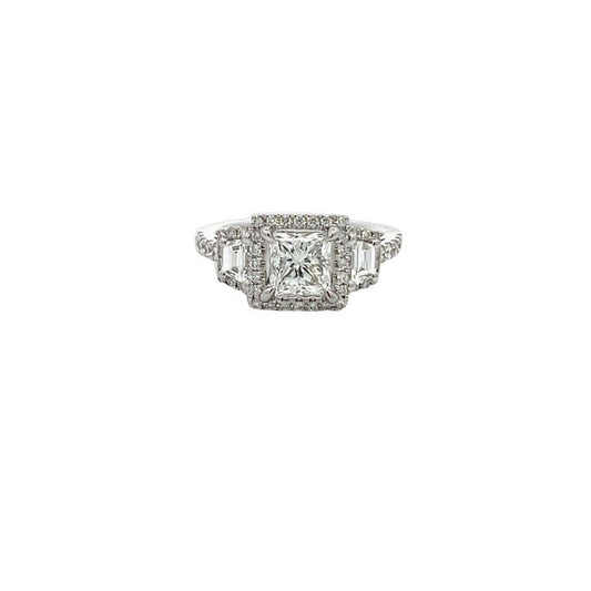 Three Stone Princes Diamond Ring 2.52CT 18K White Gold GIA H/SI1