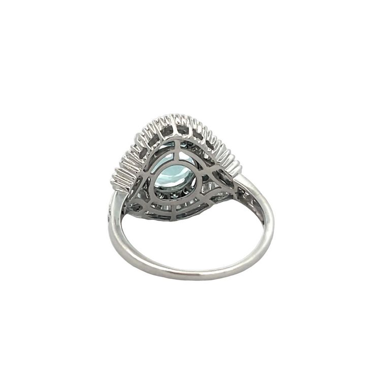 Cocktail Aquamarine & Baguette Diamond Ring 3.27CT D1.65CT 18K WG