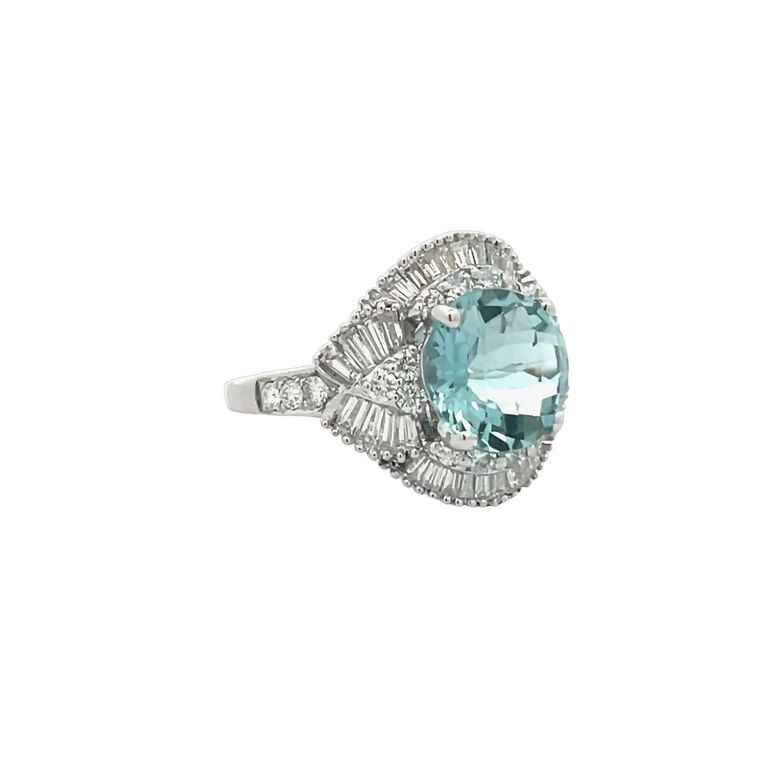Cocktail Aquamarine & Baguette Diamond Ring 3.27CT D1.65CT 18K WG