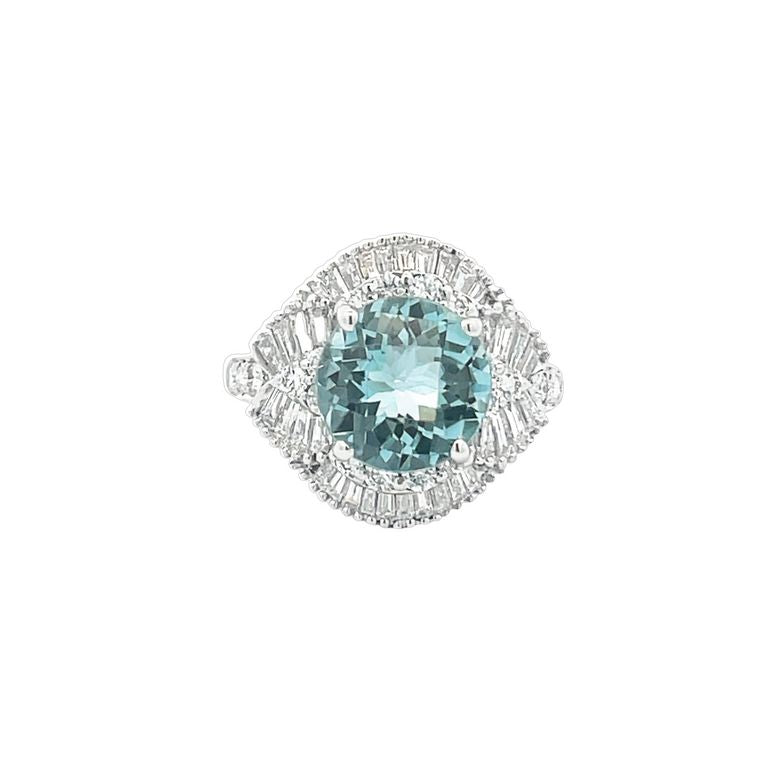 Cocktail Aquamarine & Baguette Diamond Ring 3.27CT D1.65CT 18K WG