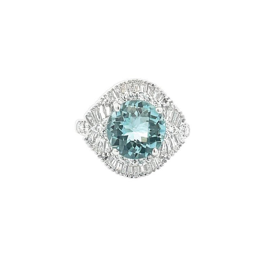 Cocktail Aquamarine & Baguette Diamond Ring 3.27CT D1.65CT 18K WG