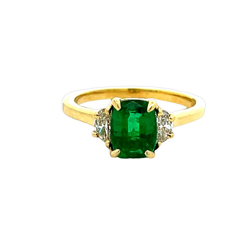 Colombian Green Emerald 1.38CT & Diamonds 0.35CT Ring in 18K Yellow Gold
