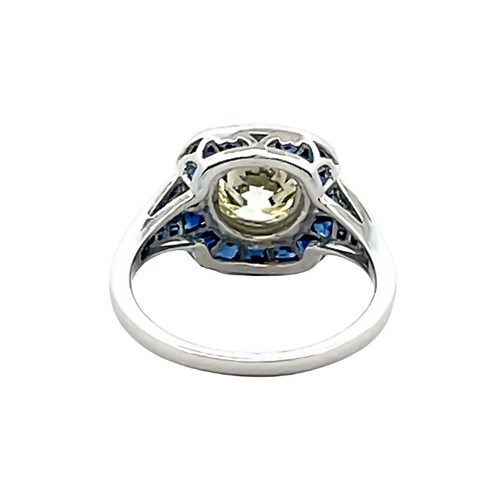 Antique Diamond 1.50CT & Blue Sapphire 2.00CT Ring in Platinum
