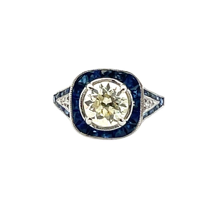 Antique Diamond 1.50CT & Blue Sapphire 2.00CT Ring in Platinum