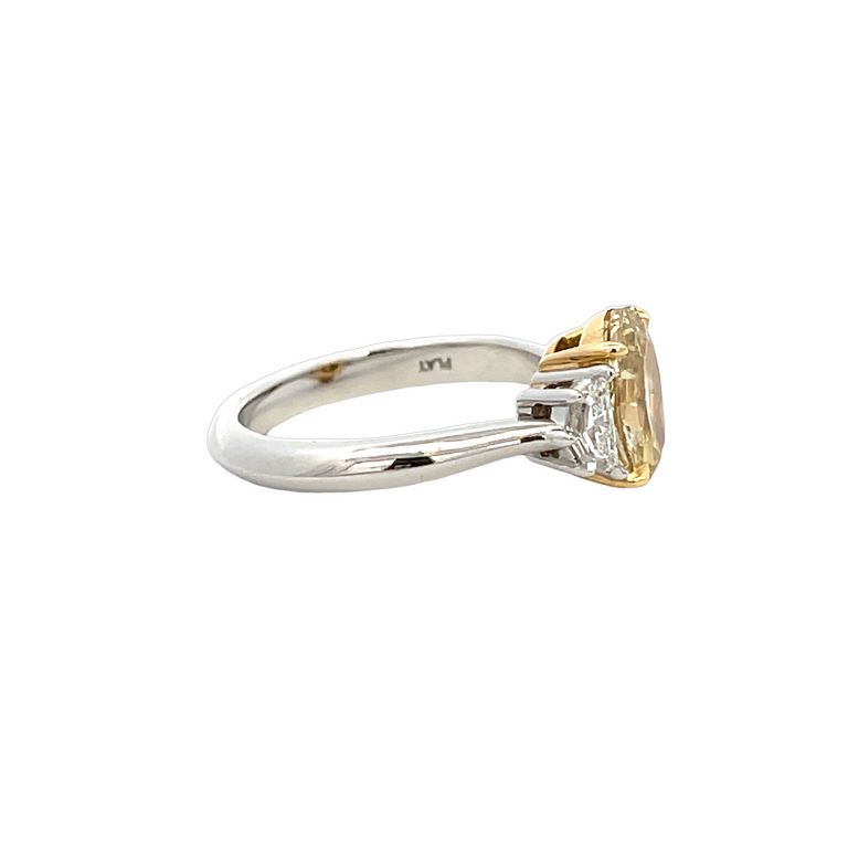 Three Stone Brown Yellow Oval Diamond 2.05CT & Half Moons .40CT GIA PLT Ring