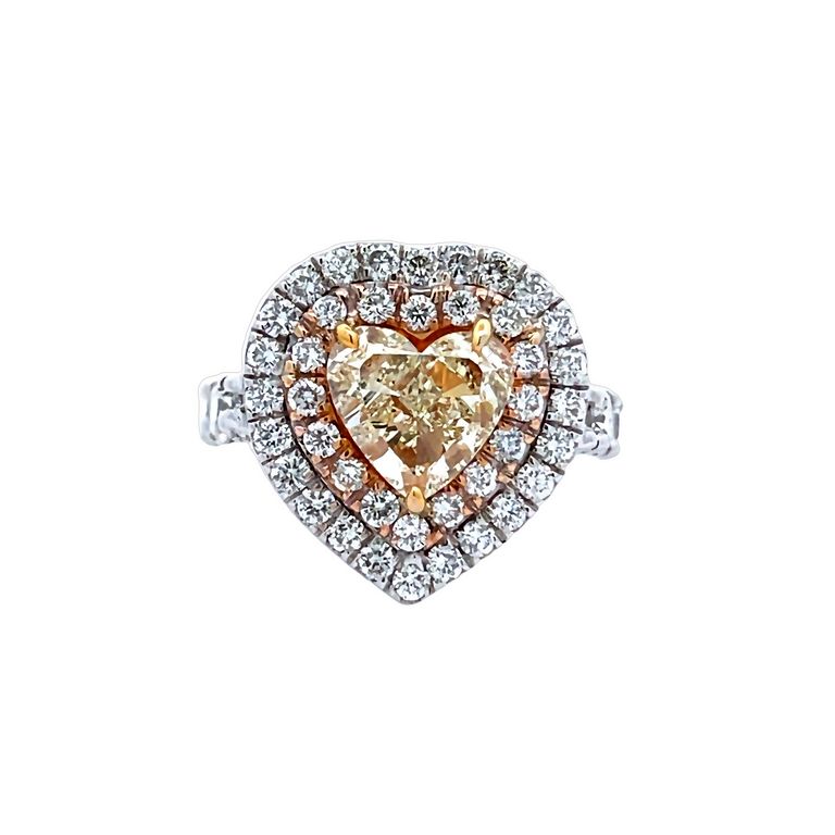 Fancy Yellow Heart Shape Diamond Ring 5.14CT 18K White Gold