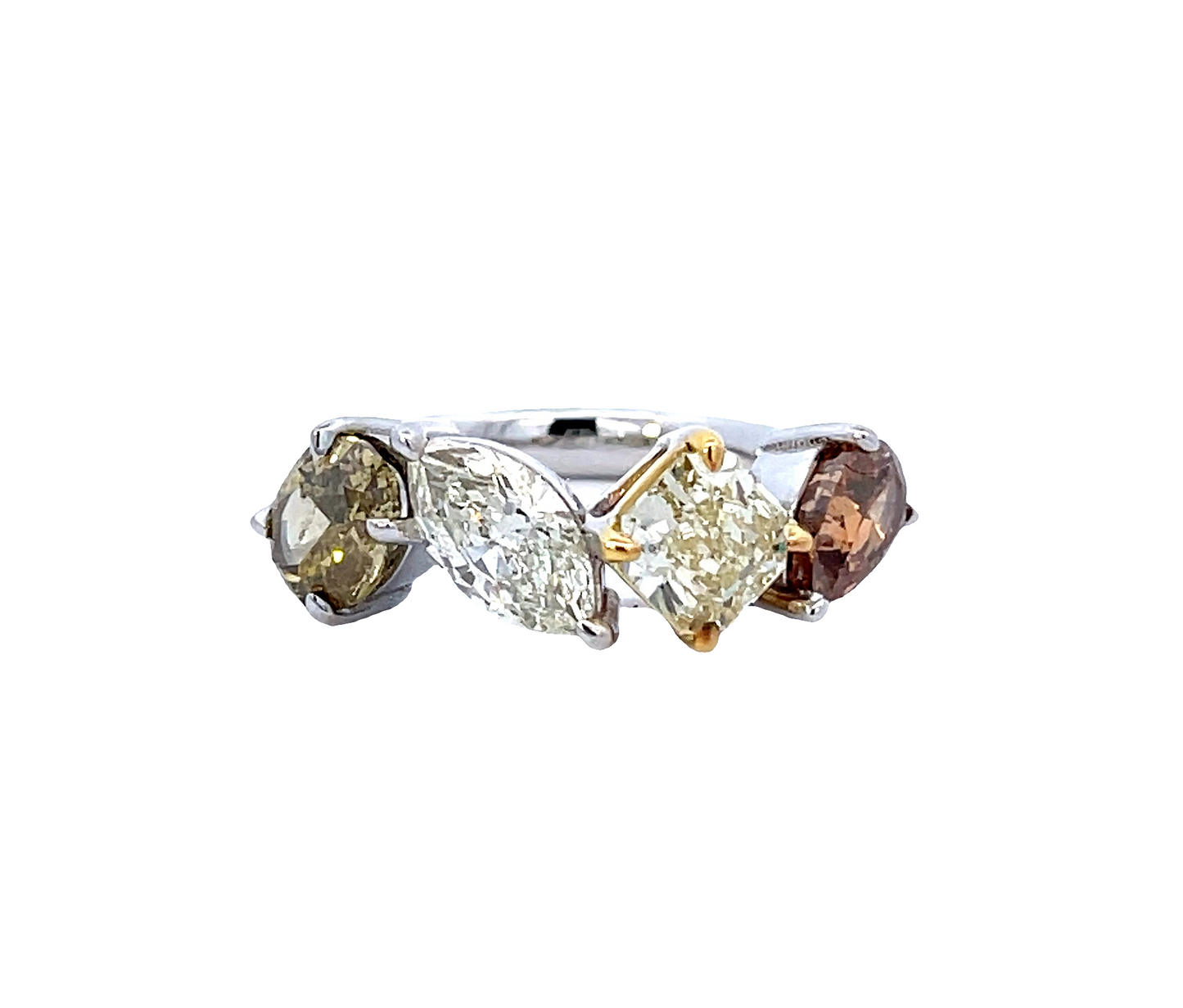 Fancy Shape Multicolor Diamond 3.51 CT in 18K  White Gold Fashion Ring