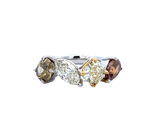 Fancy Shape Multicolor Diamond 3.51 CT in 18K  White Gold Fashion Ring