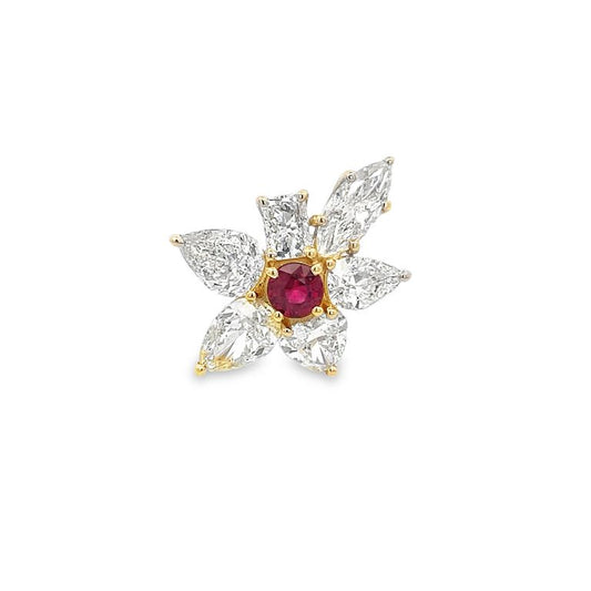 Fancy Diamond & Ruby Ring 8.23CT Ruby 1.02CT 18K YG GIA