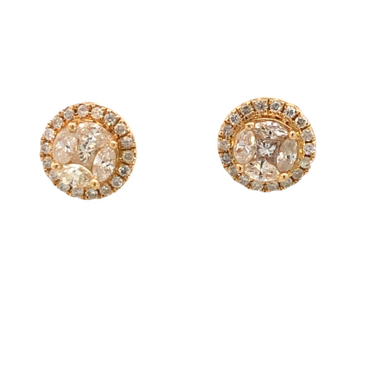 Elegant Diamond Halo Stud Earrings in 14k Yellow Gold