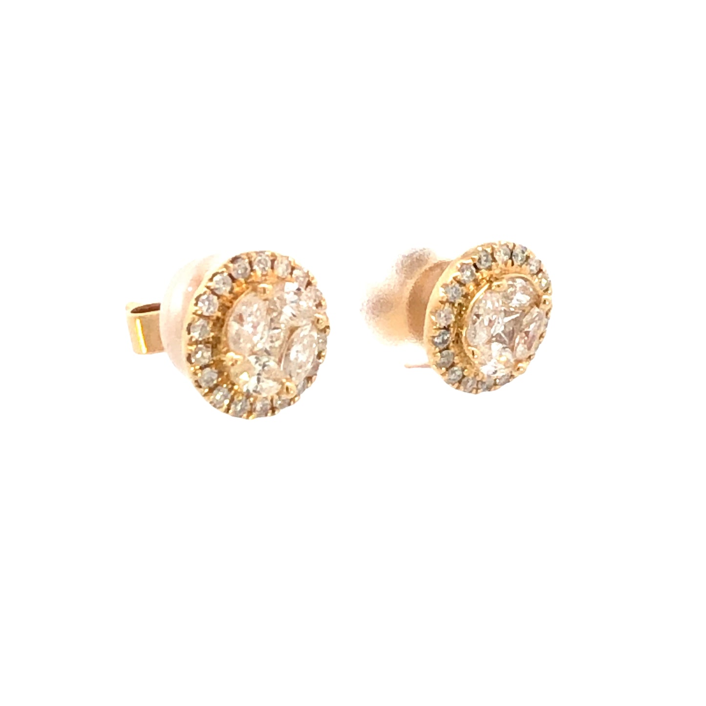 Elegant Diamond Halo Stud Earrings in 14k Yellow Gold