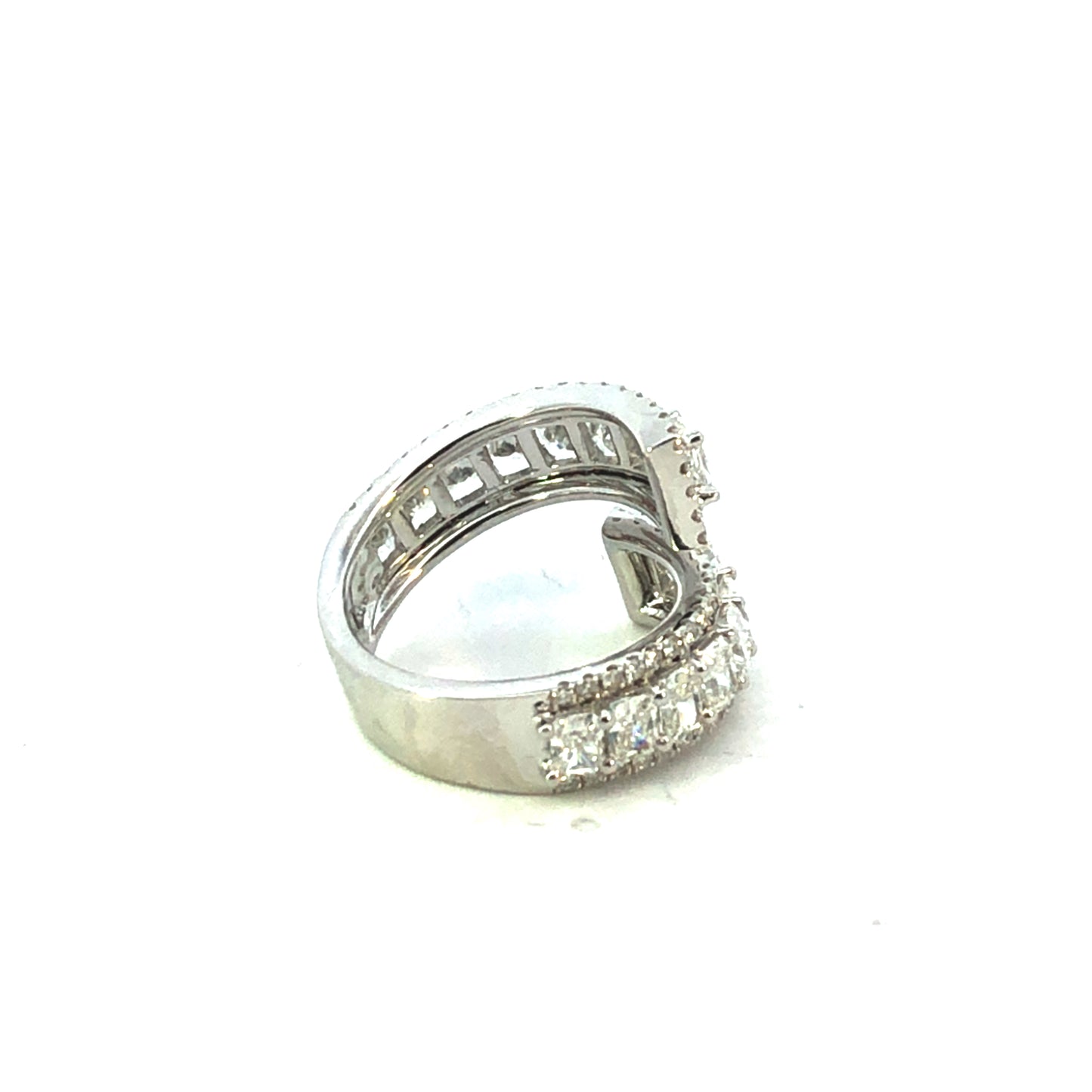 18K White Gold Spiral Ring with Radiant & Round Diamonds - 3.16ct RAD, 0.65ct D