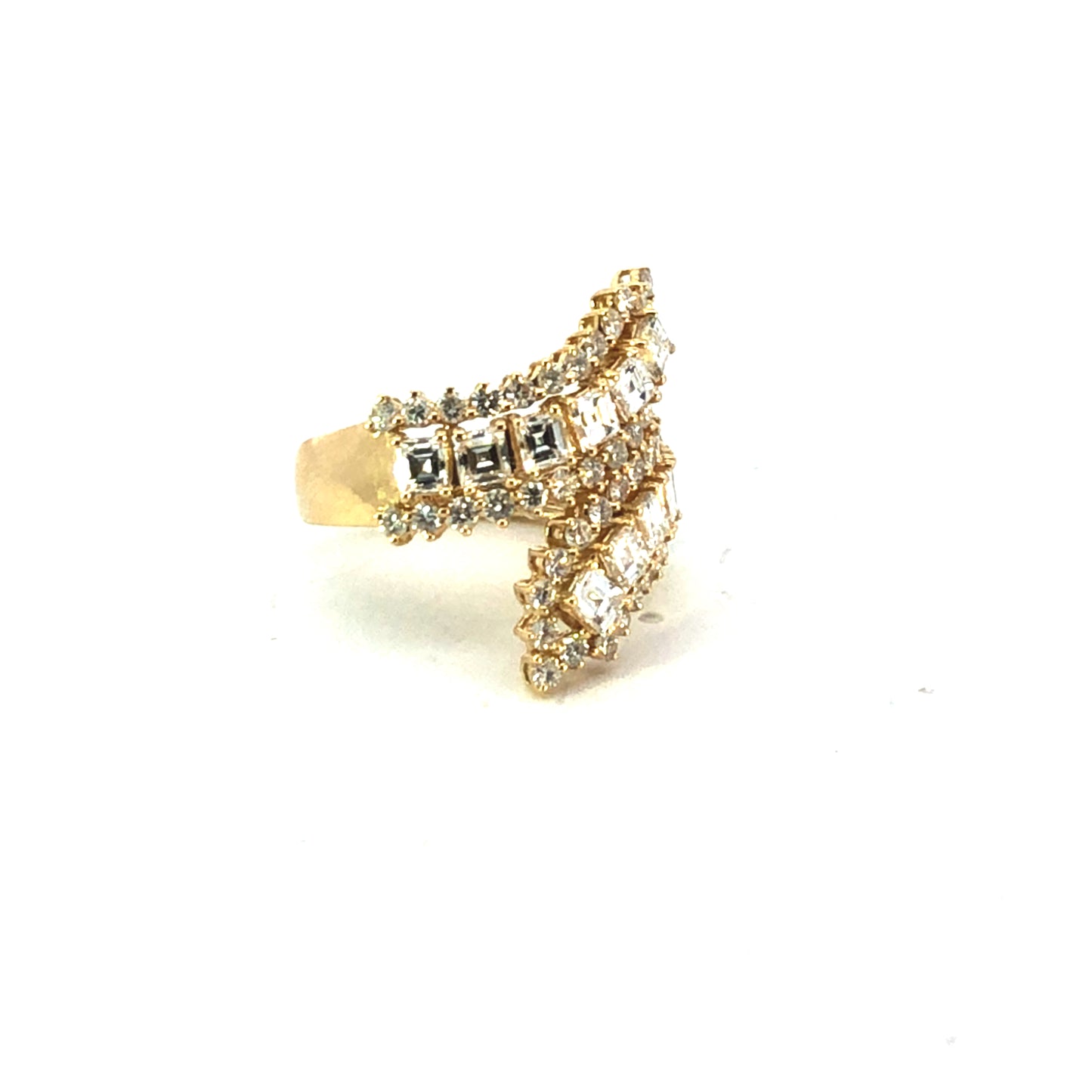 18K Yellow Gold Spiral Ring with Asscher & Round Diamonds - 1.70ct ASC, 1.20ct D