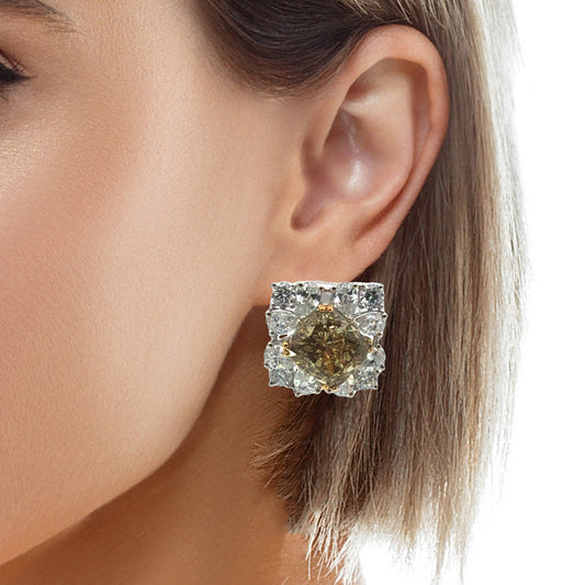 18K White Gold Fancy Yellow & White Diamond Halo Stud Earrings (GIA Certified) - 3.23ct FY, 1.64ct D