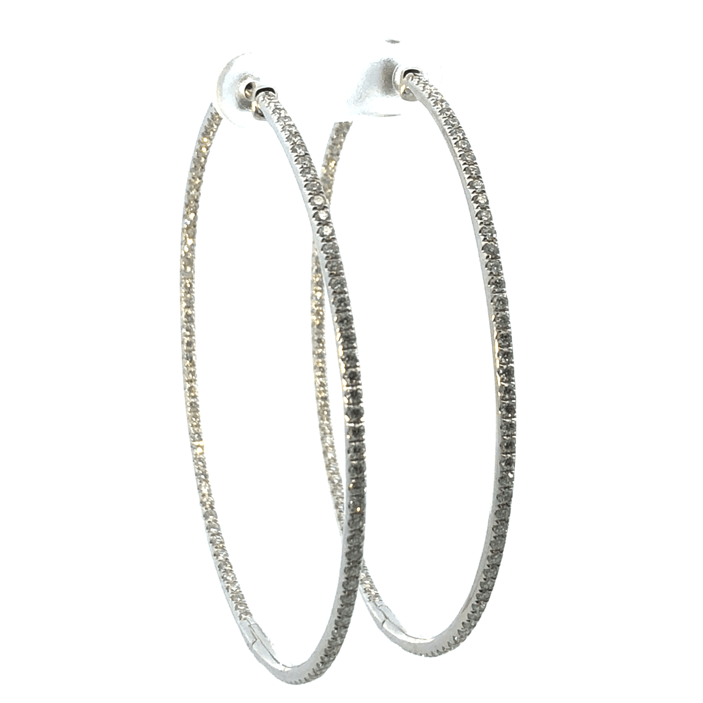 Striking 14K White Gold Round Inside-Out Diamond Hoop Earrings (2.89 ctw, Approximately 2.5 Inches)
