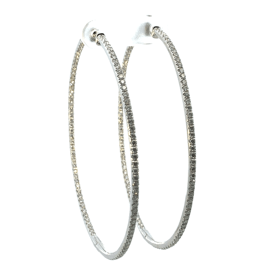 Striking 14K White Gold Round Inside-Out Diamond Hoop Earrings (2.89 ctw, Approximately 2.5 Inches)