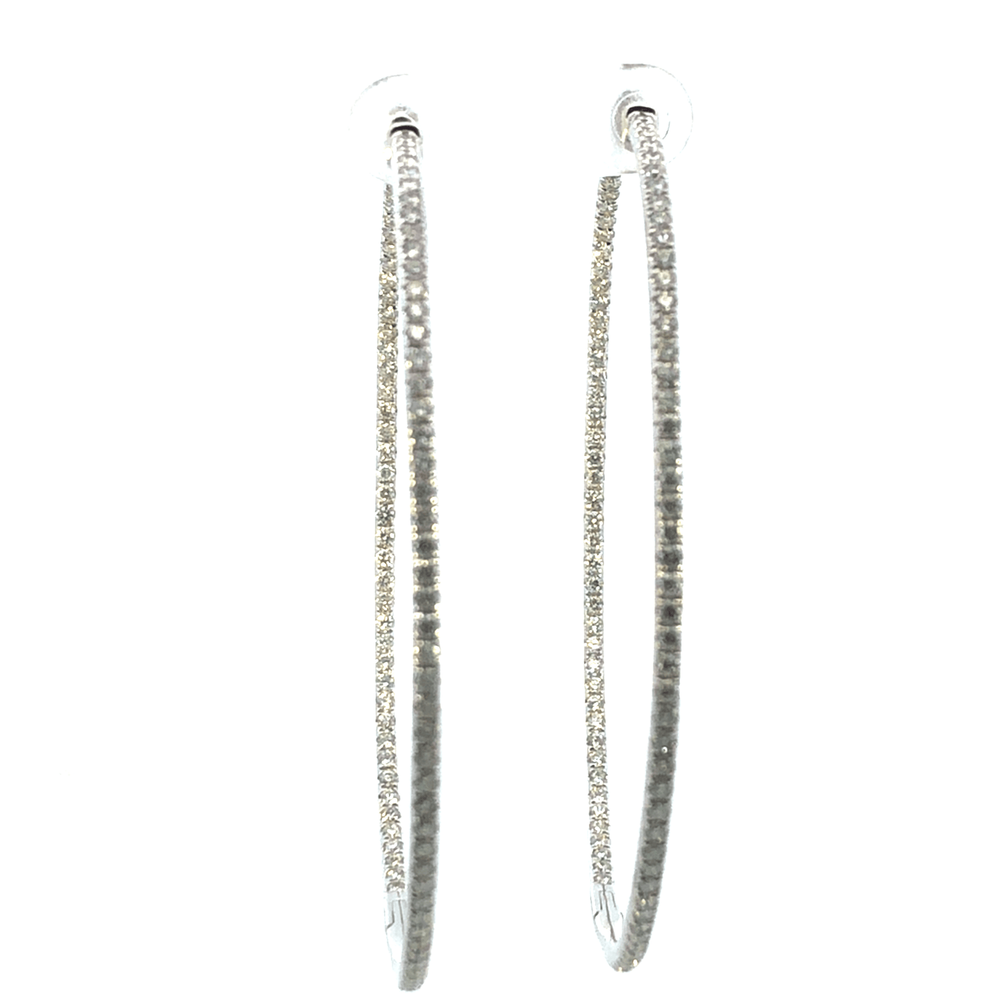Striking 14K White Gold Round Inside-Out Diamond Hoop Earrings (2.89 ctw, Approximately 2.5 Inches)