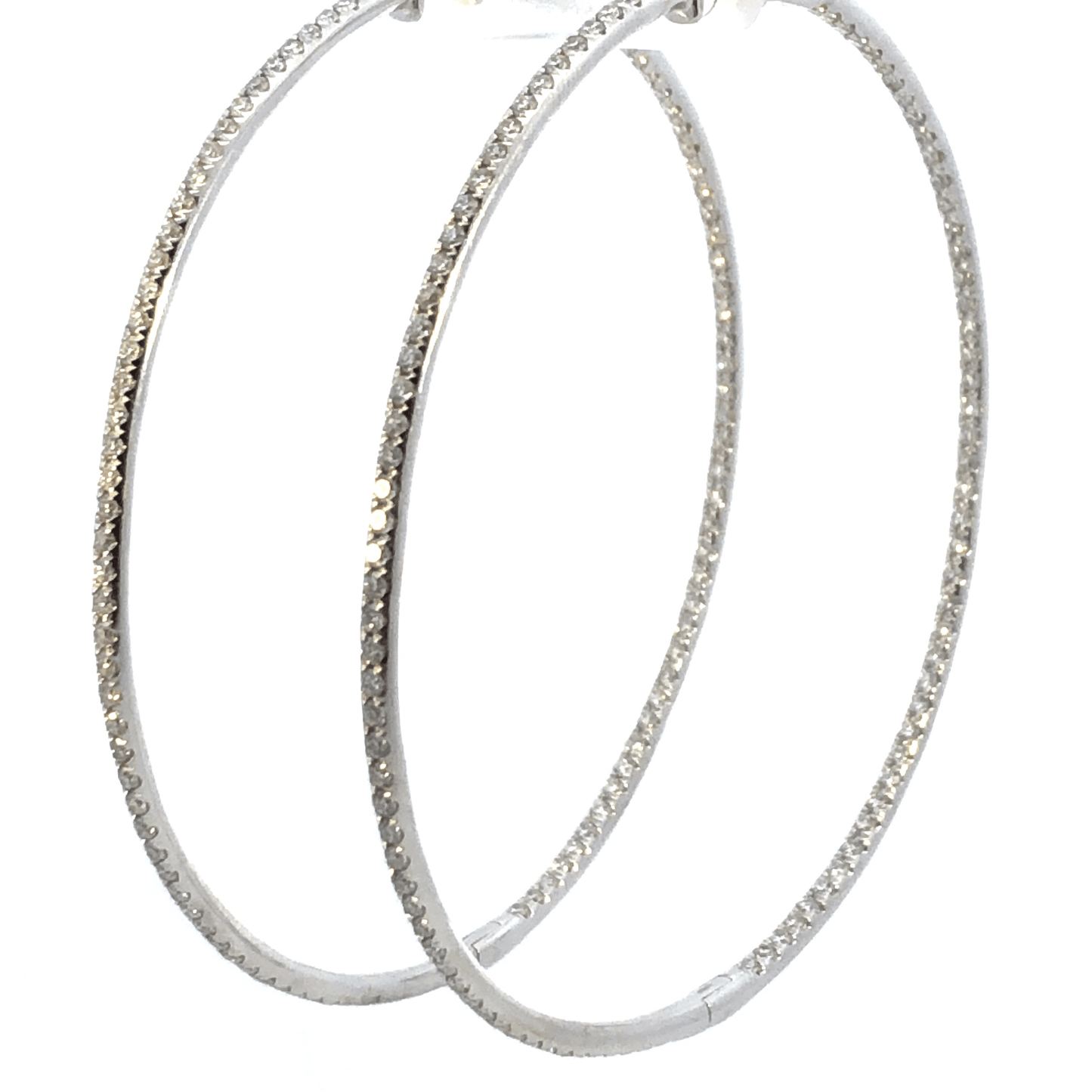 Striking 14K White Gold Round Inside-Out Diamond Hoop Earrings (2.89 ctw, Approximately 2.5 Inches)