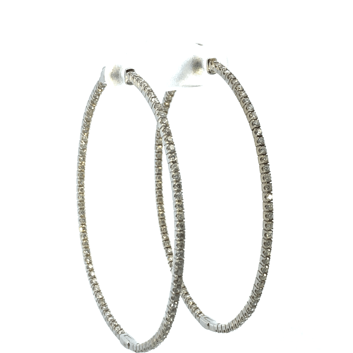 Elegant 14K White Gold Oval Inside-Out Diamond Hoop Earrings (1.80 ctw, Approximately 2 Inches)