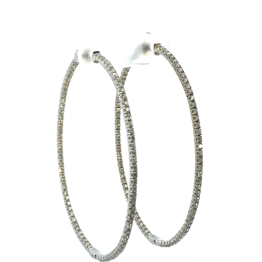 Elegant 14K White Gold Oval Inside-Out Diamond Hoop Earrings (1.80 ctw, Approximately 2 Inches)