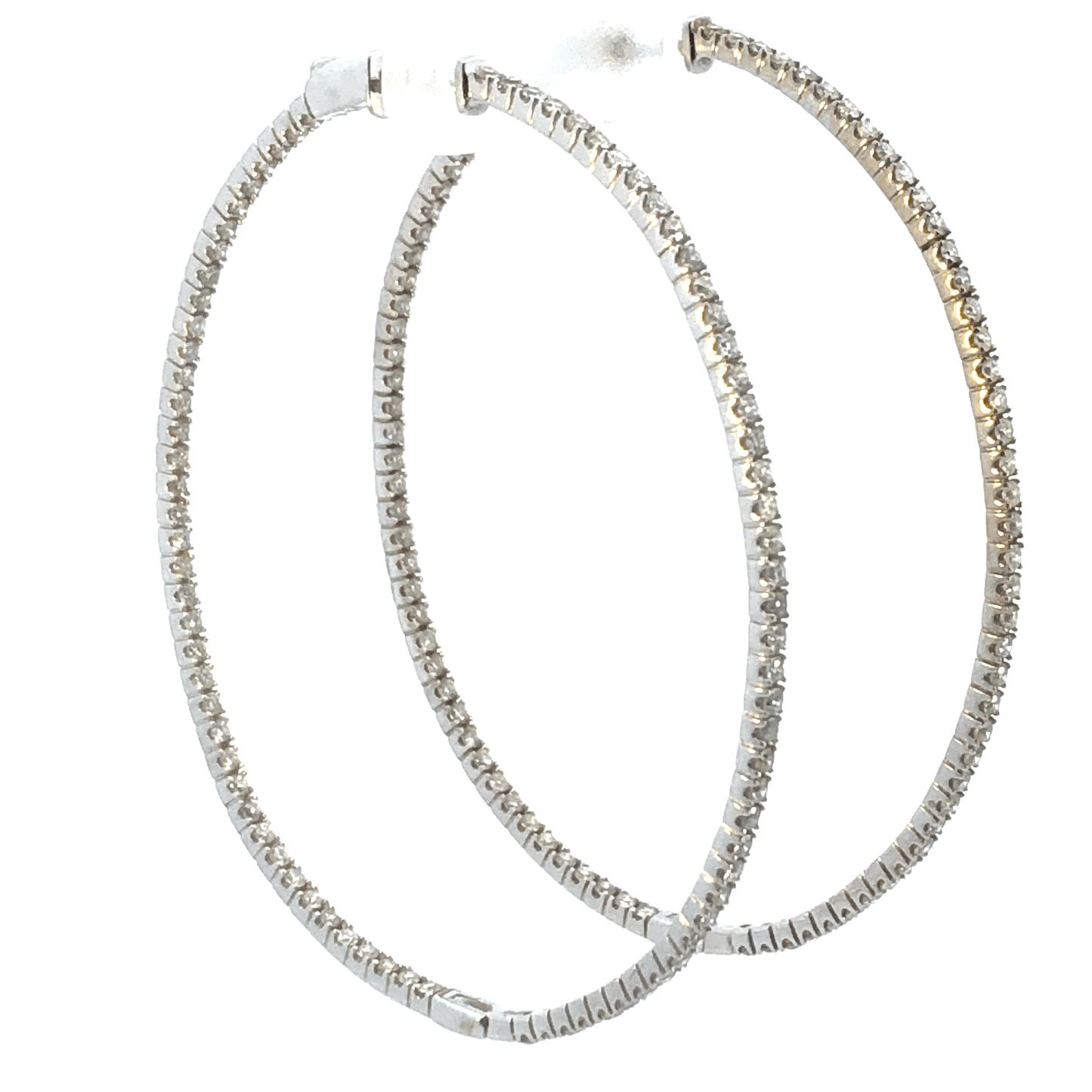 Elegant 14K White Gold Oval Inside-Out Diamond Hoop Earrings (1.80 ctw, Approximately 2 Inches)