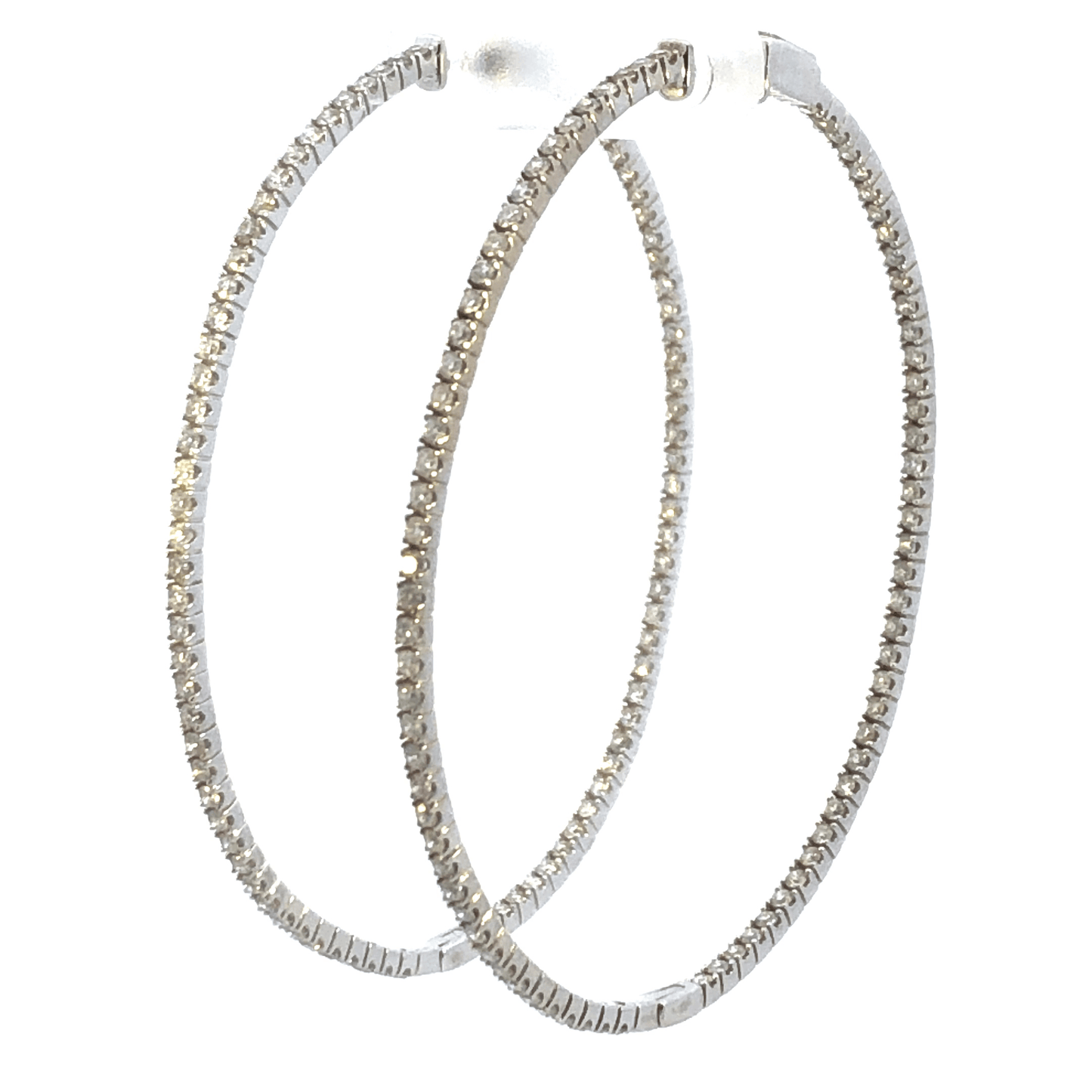 Elegant 14K White Gold Oval Inside-Out Diamond Hoop Earrings (1.80 ctw, Approximately 2 Inches)
